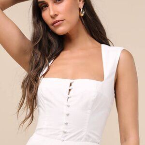 Lulus Evynne White Poplin Cap Sleeve Button-front Top - Size S
